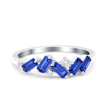 Half Eternity Baguette Ring Band Simulated Blue Sapphire CZ 925 Sterling Silver (5mm)